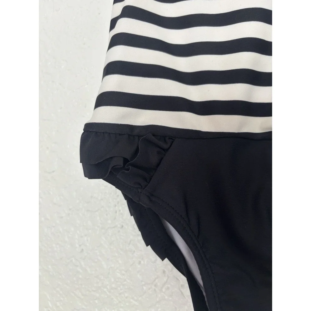 Kate Spade baby One Piece Swimsuit White‎ And Black Ruffle Detailing Bow